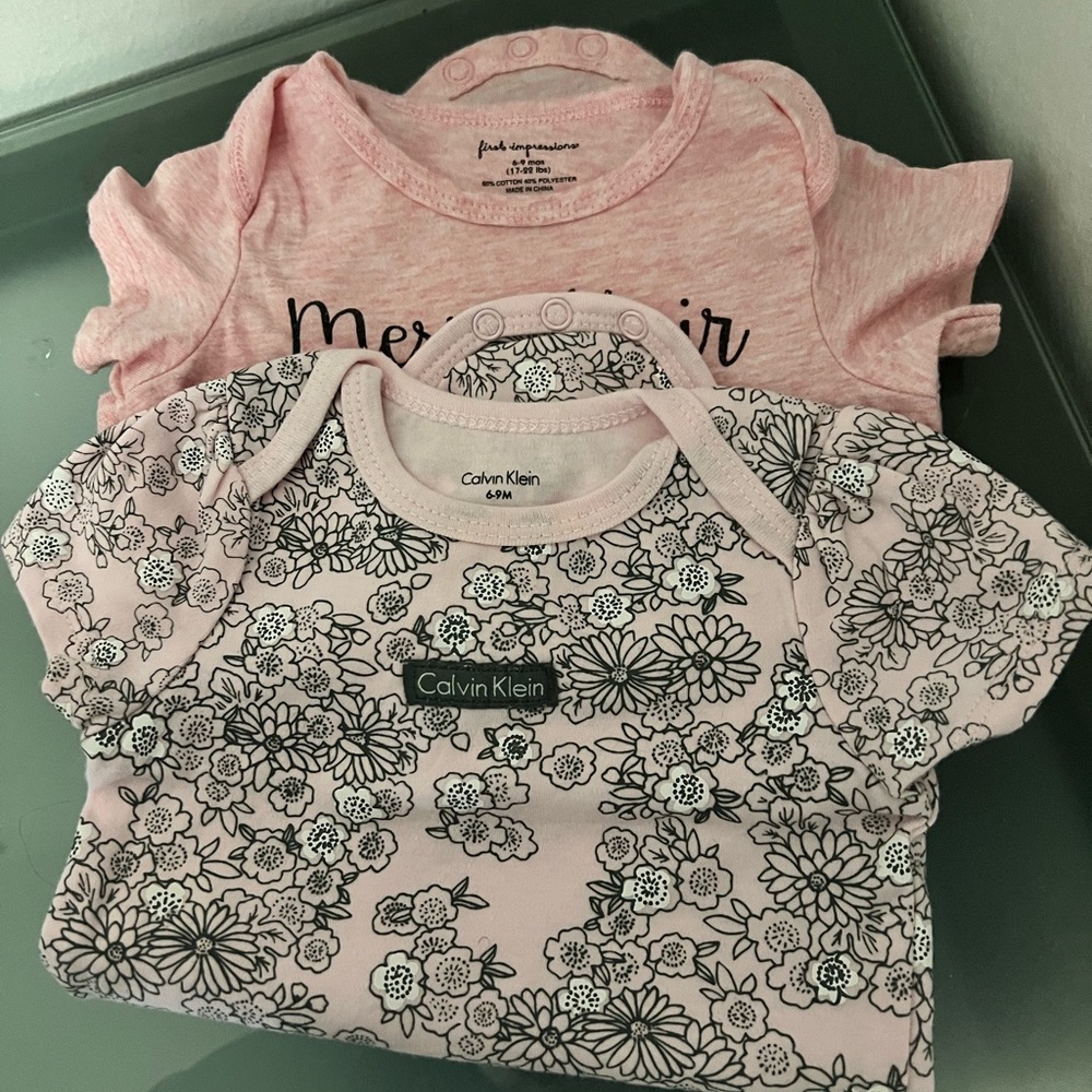 Calvin Klein Light Pink Floral Baby Onesie